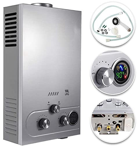 18L Propane Gas Hot Water Heater LPG 4.8GPM Tankless Instant Boiler Bathroom Shower 36KW Water Heater Stainless Steel Boiler Kit