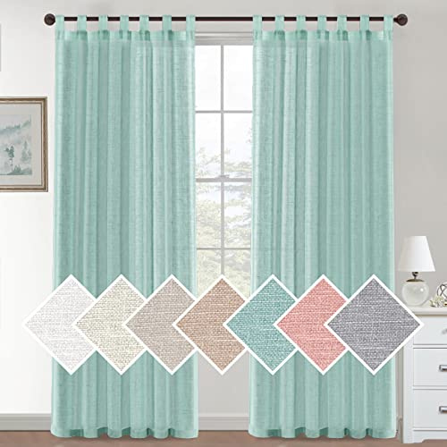Lanqinglv 2er Set Sheer Voile Vorhänge Grün Schlaufen Gardinen Halbtransparent Leinenvorhang Leinenoptik Lichtdurchlässig Vorhänge für Schlafzimmer Bauernhaus Wohnzimmer - 132cm(B) x214cm(H)