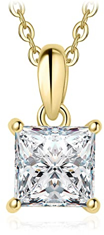 JewelryPalace Prinzessschliff 1ct Moissanite Kette Anhänger, Braut Schmuck Set, Halskette Damen Silber 925 Collier Damen mit Stein, Schmuck Mädchen Geschenk für Frauen Rosegold Gold 45CM