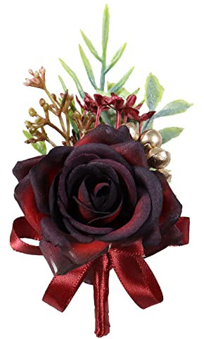 Jackcsale Boutonniere da uomo per matrimonio, bouquet con rose rosse color vino, per sposo, testimoni dello sposo, festa di nozze, ballo di fine anno, anniversario, accessori (fiore all'occhiello