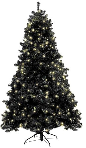 Christmas Tree World | 7ft Artificial Pre-lit Black Iridescence Pine | Bushy and Luxury Quality PVC Tips | Easy to Assemble and Take Down | 126cm Diameter