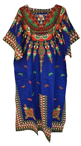 Dashiki Damen-Kaftankleid, lang, afrikanischer Druck, 100 % Baumwolle, Einheitsgröße, blau, One size