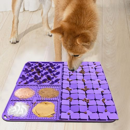 Femont Silikon-Schnüffelmatte für Hunde, langsames Füttern, Leckmatte mit Saugnäpfen für langsames Fressen, fördert natürliche Futtersuche, Haustier-Schnüffelmatte für kleine/mittelgroße Hunde und