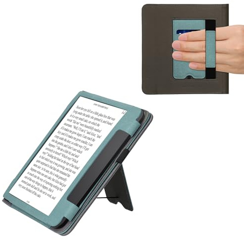 kwmobile Hülle kompatibel mit Tolino Epos 3 Hülle - Flip Case mit Handschlaufe - Kunstleder Cover - Mintgrün Dunkelgrau