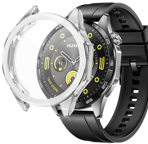 sciuU Protective Case compatible with Huawei Watch GT 4 46mm, All-around Flexible TPU Case with Screen Protector, Soft Frame Shock Resistant Cover fit GT4 Smartwatch - Transparent