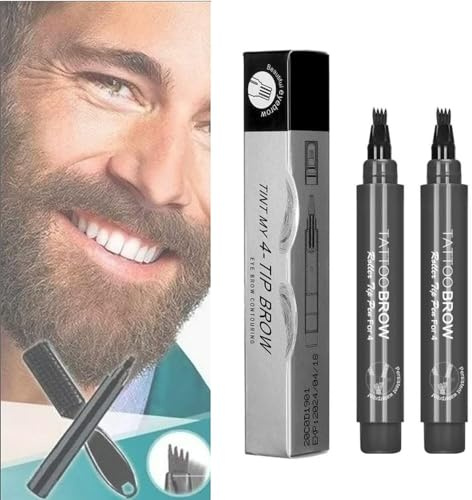 Waterproof Beard Filling Pen Kit for Men - Eyebrow Pencil Filler, Magical Precise Coverage, Long-Lasting Natural Results (2 Pcs Gray Brown)