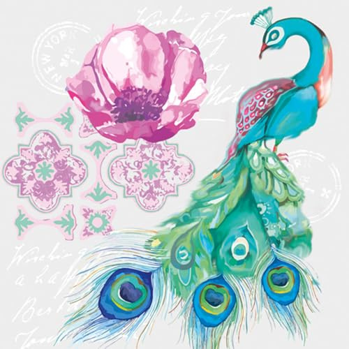 Flowery 3-Ply Spring Flowers Tissue Paper Napkins Serviettes for Decoupage Lunch 33cm x 33cm - Pack of 20 (Watercolour Collage with Peacock Bird),(SD)