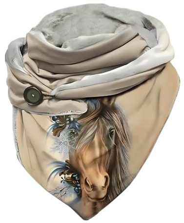 Hiseng Echarpes et Foulards Femme, Echarpe Triangle Echarpe Femme à Boutons Rétro Animaux Cheval Impression Automne Hiver Chaudes Doux Châles Scarf Noël Chaude