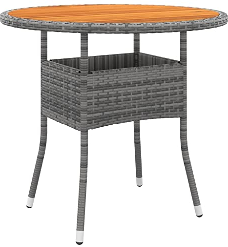 AUVYI Mesa de jardín de 80 x 75 cm de diámetro, madera de acacia y poliratán, color gris, mesa de póquer, mesa multifunción, mesa de camping, mesa de buffet, mesa de cerveza, mesa auxiliar, pequeña