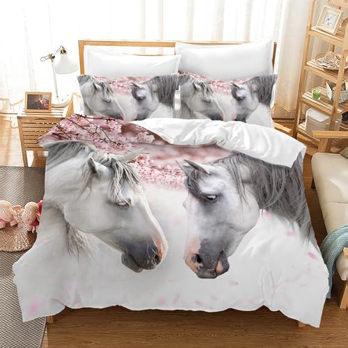 Leleyouzer Set di biancheria da letto con cavalli, Set di biancheria da letto per bambini, Copripiumino con motivo cavallo stampa 3D, Copripiumino in microfibra morbido e confortevole (M2, 200×200 cm)