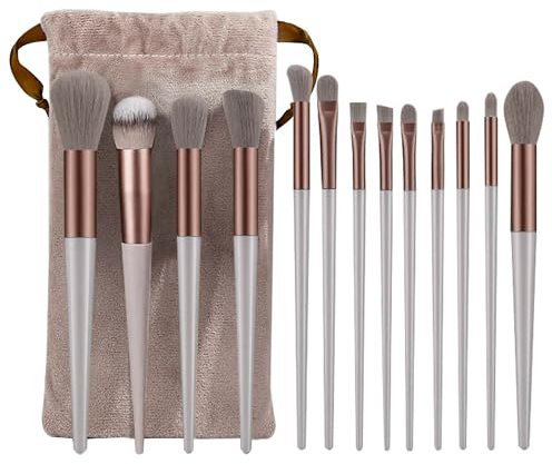 Set de 13 Brochas de Maquillaje Profesional con Bolsa de Terciopelo - Brochas para Colorete, Sombra de Ojos, Base y Más - Juego Completo para un Maquillaje y un Look Perfecto (Café)