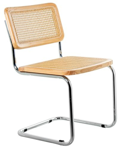DRW Set mit 4 Stühlen aus Holz, Rattan und Metall in Natur und Chrom, 48 x 53 x 81 cm