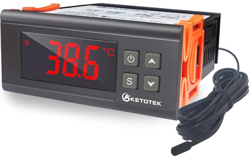 KETOTEK Temperaturregler 230V, Digitaler Thermostat mit Fühler, Temperaturschalter Heizung Kühlung für Gewächshaus Kühlschrank Aquarium