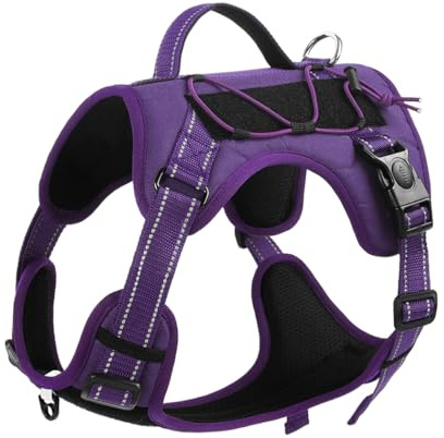 Hundegeschirr mit Griff, Taktische Hundegeschirr Weste für große mittlere Hunde Kein Zug Verstellbare reflektierende Militär Hundeweste Geschirr zum Gehen,Wandern (Purple, Large)