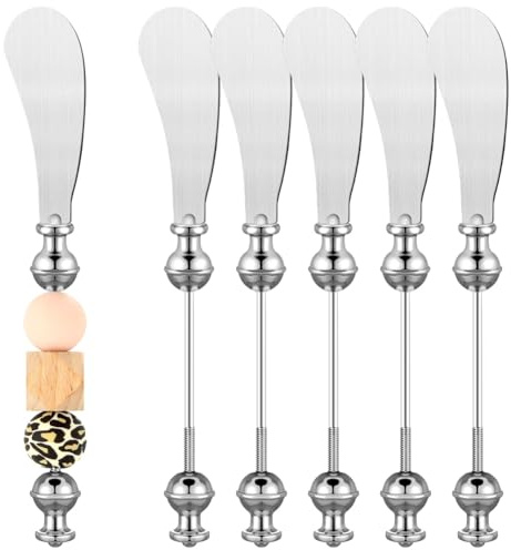 Lot de 6 couteaux à fromage, couteaux à beurre décoratifs DIY avec perles, couteaux à fromage en acier inoxydable, couteaux à beurre