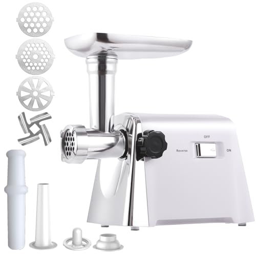 OZTYSGXM Pequeña Picadora Carne Multifunción Hogar, Embutidora Salchichas Eléctrica Totalmente Automática Picadora Acero Inoxidable Resistente para Carne, Pescado, Verduras y Comida Bebés,White