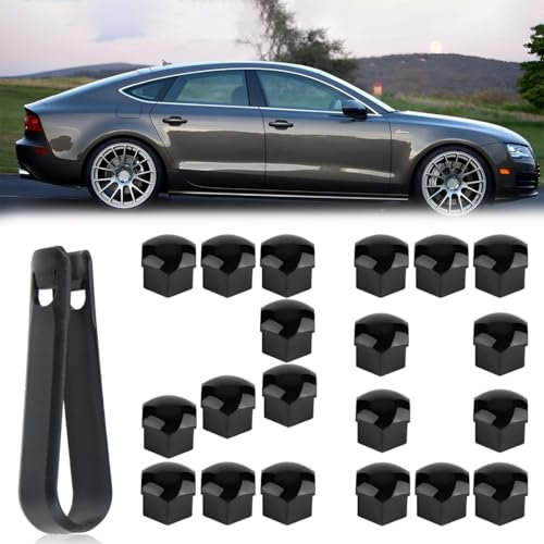 MEXRUMI 20 Pezzi Copri Bulloni Ruota Ø 17 Mm Universali Tappi A Vite Ruota Set Copridadi Ruota Per Auto Copridadi Per Ruote Tappi Copri Dado In Plastica Con Estrattore Per Tutte Marche Di Auto (Nero)