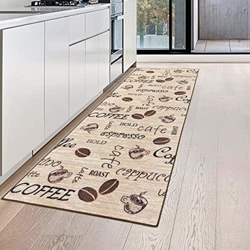 Teppich-Traum Küchenläufer Küchenteppich Coffee Beige Braun 80x200 cm | Pflegeleicht, schmutzabweisend, strapazierfähig, rutschfest und allergikerfreundlich, für Küche, Frühstücksecke und Bar