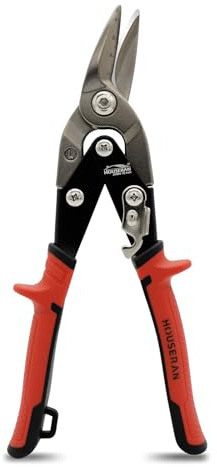 HOUSERAN Blechschere links 25cm CR-MO Doppelhebel Metall robust stark | Blechschere für Linksschnitte. Mit Skalenmarkierung. Für Metallarbeiten und Reparaturen.