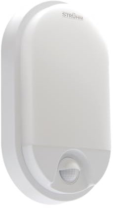 Licht-Erlebnisse Außen Deckenlampe LED mit Bewegungsmelder IP54 21 cm hoch Weiß 4100 K neutralweiß 1870 lm Ovalleuchte Kellerleuchte Badlampe