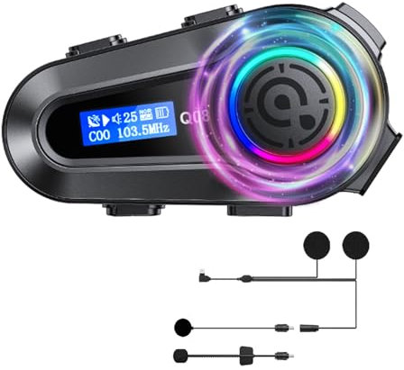 Moto Auricolare Bluetooth Q08 Motoke, Auricolare per Casco da Moto, Wireless 5.3, IPX6 Impermeabile, Cancellazione del Rumore, Hi-Fi Stereo, Grigio