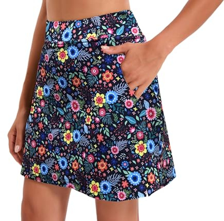 Oyamiki Summer Running Golf Skirts for Women UK Athletic Skirt Floral A Line Tennis Summer Clothes Colourful Flowers Navy M