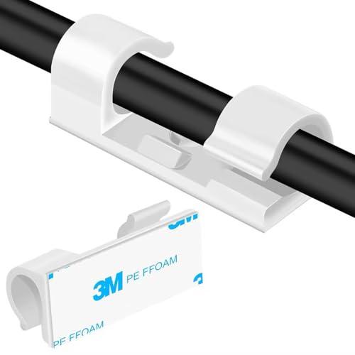 Clearhill 100 Abrazaderas de Cable, Soportes de Alambre de Pared, Abrazaderas Adhesivas para Cables Que Mantienen los Cables ordenados Debajo de escritorios (White)