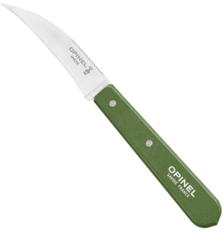 OPINEL Essential N°114 - Couteau pour légumes, manche en bois de cerisier, fabriqué en France (vert foncé)