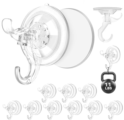 Aetubree 10 Packs Suction Cup Hooks, No Drill Reusable Heavy Duty Vacuum Suction Hooks, Wreath Hanger for Front Door, Window,Glass, Kitchen,Bathroom,Hold up to 11lbs,2.7 Inch Diameter,Transparent