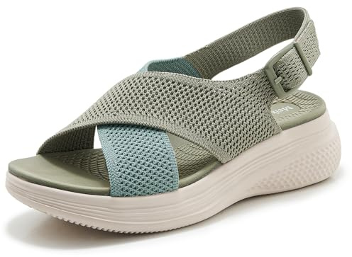 Meik Mangni Sandali Ortopedici Donna Arch Fit Scarpe Aperte Sandalo Leggera Sandali da Passeggio Piattaforma,Verde 38 EU