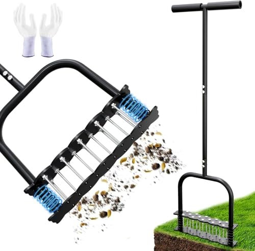 Arieggiatore per prato con punte rimovibili | Arieggiatore manuale per piccoli prati, terreno compatto | Attrezzatura per la cura del prato e design automatico per la pulizia di sporco e foglie