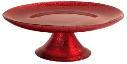 H&H Alzata con Piede Regent in Vetro Effetto Glitter Rosso – Diametro 21,5 cm – Elegante Supporto per Dolci e Dessert