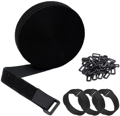 10m x 2cm Adjustable Cable Straps with 50 Buckles,Free Cut Length, Reusable Fastening Ties for Securing Cables Hoses Pipes and More