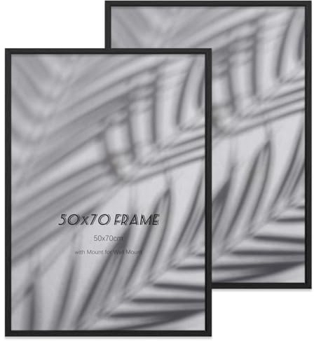 YONGHUO 50x70cm Bilderrahmen, 2 Stück 70 cm x 50 cm Rahmen, Holz-Bilderrahmen 50 x 70 cm, mit Acrylglas und Wandhaken, für Wandmontage, Schwarz