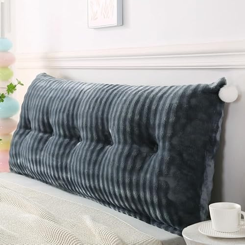Rückenkissen Lang Rechteckiges Lendenkissen, Bett-Rückenstütze Rechteckige Rückenstützkissen Stützkissen Sitzkissen für Bett Sofa Kopfteil Lesekissen Kopfteilkissen (200 x 40 x 25 cm, Plüsch Grau)