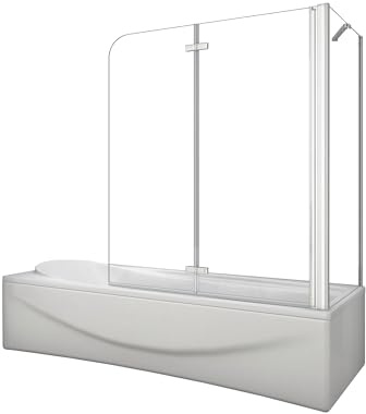 AICA Mampara de Bañera Abatible 2 Hojas con un Panel Fijo Cristal Antical 6mm Plegable Tamaño:(1193-1213) x(678-698) x1400mm