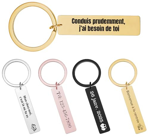 AAQ porte clef personnalisable - porte clé personnalisé avec texte et icône, porte-clés personnalisables en acier inoxydable, cadeau femme homme Personnalisé