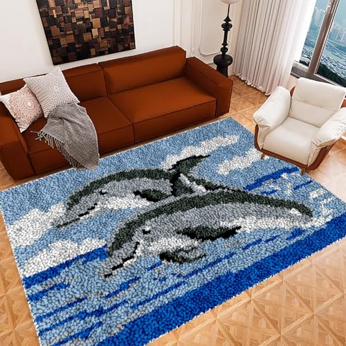 Laegnfho Knüpfteppich Zum Selber Knüpfen Großer, Teppich Knüpfen Set Erwachsene mit Häkelnadel, Farbe Bedruckter Leinwand Knüpfset, Latch Hook Kit Teppich Machen Handwerk Home 40 x 70 cm