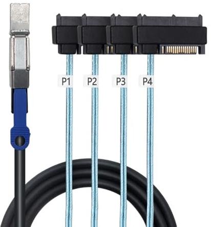 Compatible with Mini SAS HD SFF-8644 — to SFF-8482 29P 2-in-1 SATA Hard Drive Data Cable, 28AWG Copper, 12G High-Speed Harness (2M/78.74in)