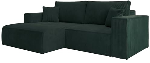 Selsey Ecksofa Dunkelgrün Sofa Mit Schlaffunktion Linksseitig Inkl. Bettkasten 240x167 cm Und Abnehmbare Rückenkissen Kleines Couch Sofa Modular Ottomane Kompakt Für Kleine Wohnräume Cord Bezug