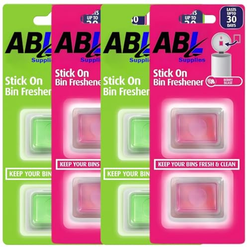 Bin Fresheners 8 Pack – Stick-On Odour Neutraliser for Kitchen, Bathroom & Household Bins – Long Lasting 30 Days Each – Mixed Scents Berry Blast & Citronella Lemongrass – Easy Stick Deodoriser Pads