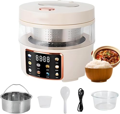 Cuociriso in vetro da 2,5 litri - Pentola interna in vetro da 400 W, multicooker a basso contenuto di zucchero con cestello filtrante, funzione timer 24 ore, pannello di controllo digitale