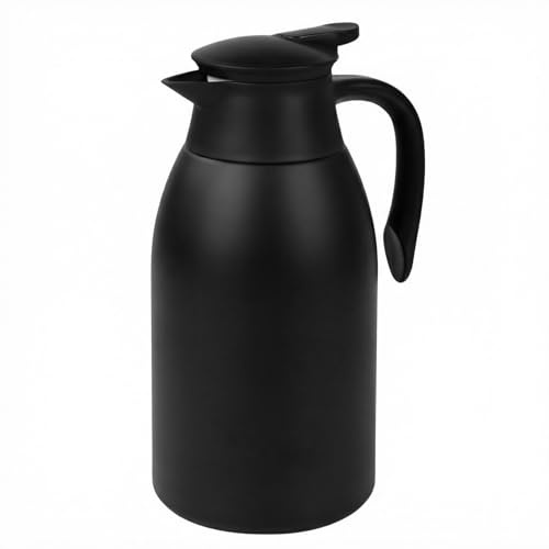 Thermoskanne 2L, Doppelwandige 316 Edelstahl Kaffeekanne, Vakuum Isolierkanne 24h Warmhalten, Für Kaffee, Milch und Tee (Schwarz)