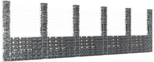 Gabion Basket U-Shape with 6 Columns, Iron, 620 x 20 x 200 cm, Robust Privacy Screen for Garden Landscaping, Weather-Resistant Stone Basket