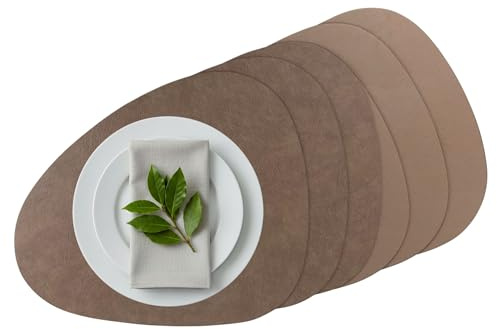 G.schmückt Platzset Kunstleder oval, Wendbares Tischset abwaschbar, Modernes Platzdeckchen, Tischunterlage Nierenform (Taupe, 6 Stück Platzsets)