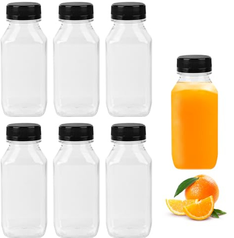 ErShiPing 7 st Små Plastflaska, Shotflaska Juice 250ml, Små Återanvändbara Genomskinliga Flaskor med Lock för Ingefära Juice, Vatten, Smoothie