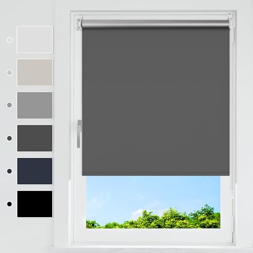 HOMEDEMO Tende a rullo oscuranti per interni Senza Foratura, 45x230cm, (Tessuto 45cm), Antracite, Tenda a rullo oscurante, veneziane da interno Giorno e Notte,per Porte e Finestre