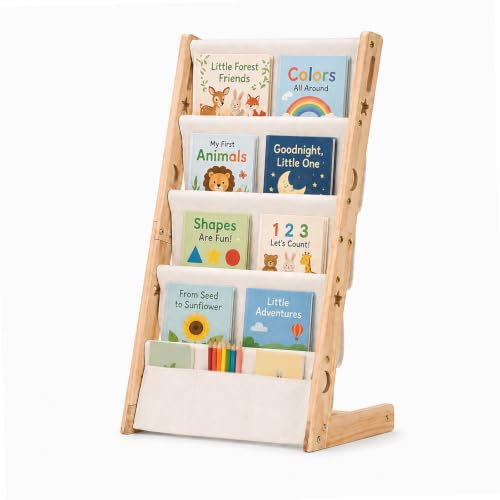 COSYLAND Librería Infantil de Madera – Estantería Infantil para habitación Infantil con 6 Compartimentos de Tela, Esquinas Redondeadas, Ahorro de Espacio, 45 cm, Color Natural