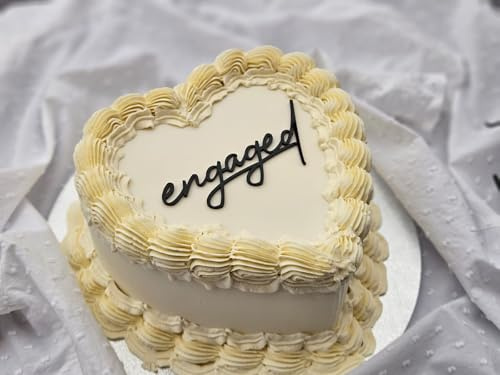 Engaged Cake Topper – Mirror Acrylic “Engaged” Script Cake Decoration for Engagement Party, Proposal or Bridal Shower (Black Mirror Acryl)