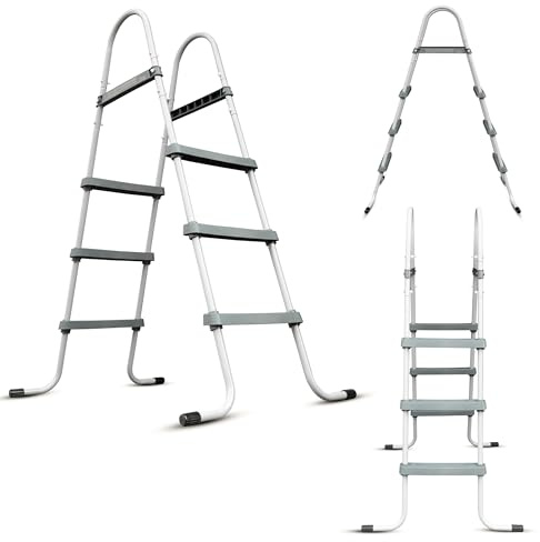 COIL Stabile Poolleiter für Gartenpools bis 107cm, Metall Pool Leiter, Sicherheitsleiter mit Breiten Stufen, Schnellmontage, Pool Treppe Robust & Langlebig – Ideal für kleine Schwimmbäder, Pooltreppe